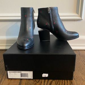 Alexander Wang Gabi booties - black leather with red rose - size 36 / 6